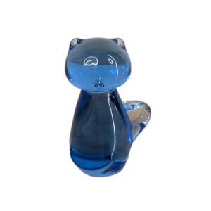 Vintage Cat Glass Art Figurine Light Blue to Clear Collectible Paperweight